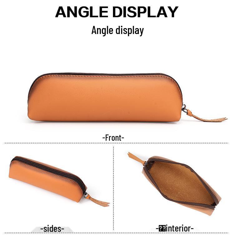 Genuine Leather Multifunctional Pencil Case Stationery Box with Zipper—Portable for Students, Holds 2B Pencils & Glasses