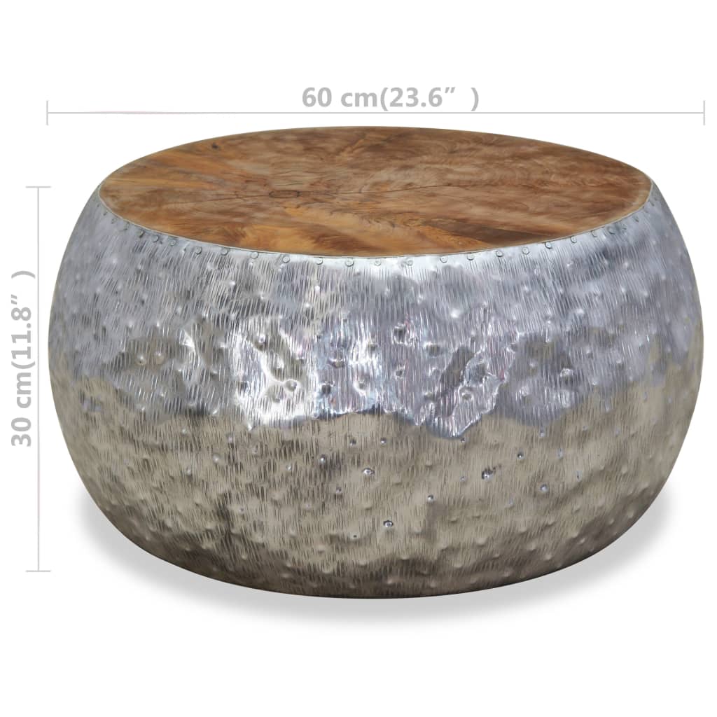 Vidaxl Coffee Table, Aluminum, Teak Wood, 60 X 60 X 30 Cm
