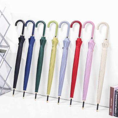 Large Windproof Umbrella: 16-Rib, Long-Handle, Solid Color, Automatic, for Women & Men