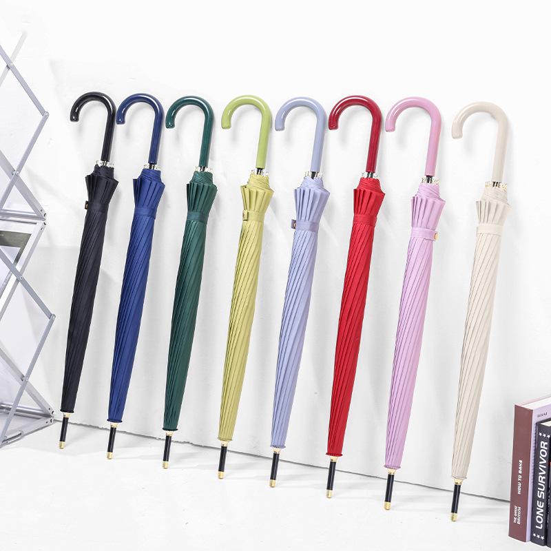 Large Windproof Umbrella: 16-Rib, Long-Handle, Solid Color, Automatic, for Women & Men