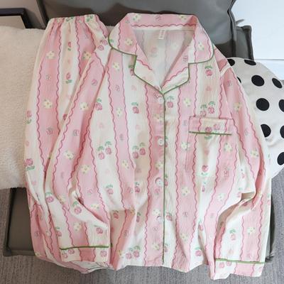 Print Flower Soft Thin Womens Pajama Kit Autumn Updated Leisure 2 Pieces Pajama Kit Full Length Sleepwear for Sleeping Home Suits