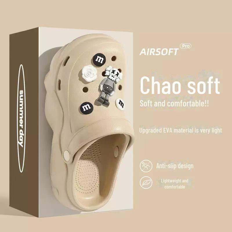 Damesandaler med tykk såle i EVA: Høydeøkende, sklisikre sko med deodoranthull for utendørs fritidsbruk