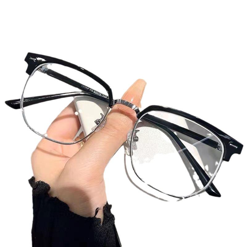 Retro Half-Rim Anti-Blue Light Glasses for Men & Women: Non-Prescription & Finished Prescription Eyewear