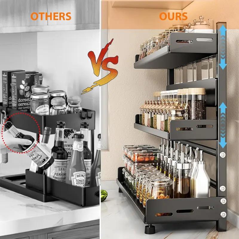 2-3 Tier Height-Adjustable Vertical Spice Rack Rustproof Metal Spice Storage Rack Kitchen Storage Rack And Decorative Piece
