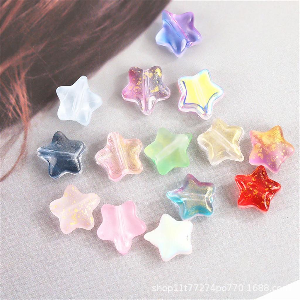 Colorful 30pcs 8mm Mini Polychrome Cute Gradient Five-pointed Star Glass Beads Loose Spacer Beads Jewelry Making DIY Handmade