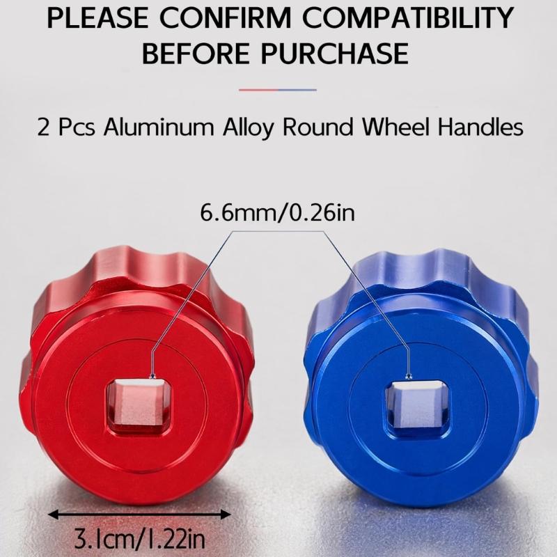 Replacement Manifold Gauge Valves Knobs, 2Pcs Red and Blue HVAC Control Handles, Aluminum Alloy Ribbed Edges, 0.26 X 0.26 In Mount Opening