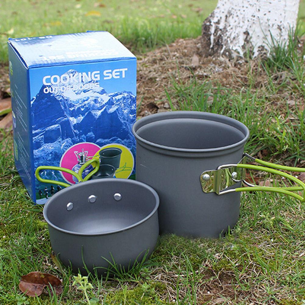 Hiking Picnic Tableware Pan Outdoor Camping Non-stick Pot Cookware with Scald Prevention Foldable Handle