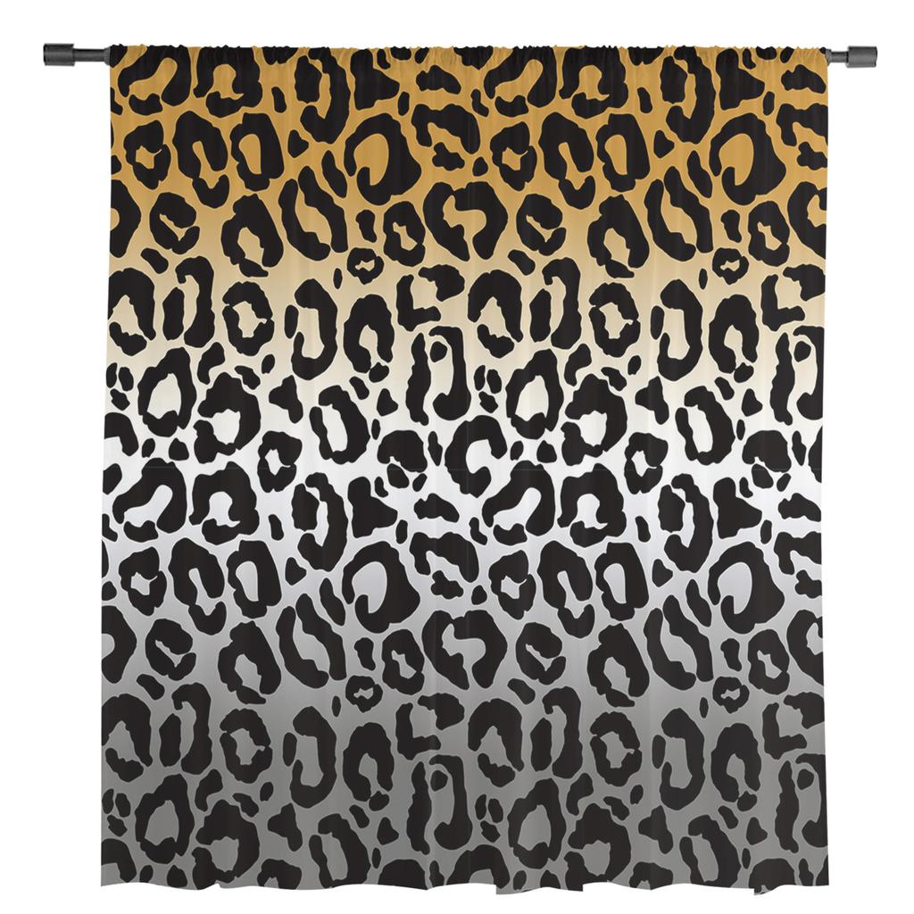 Leopard Print Animal Skin Texture Gradient Sheer Curtains for Living Room Decor Window Curtains Kitchen Tulle Voile Curtains