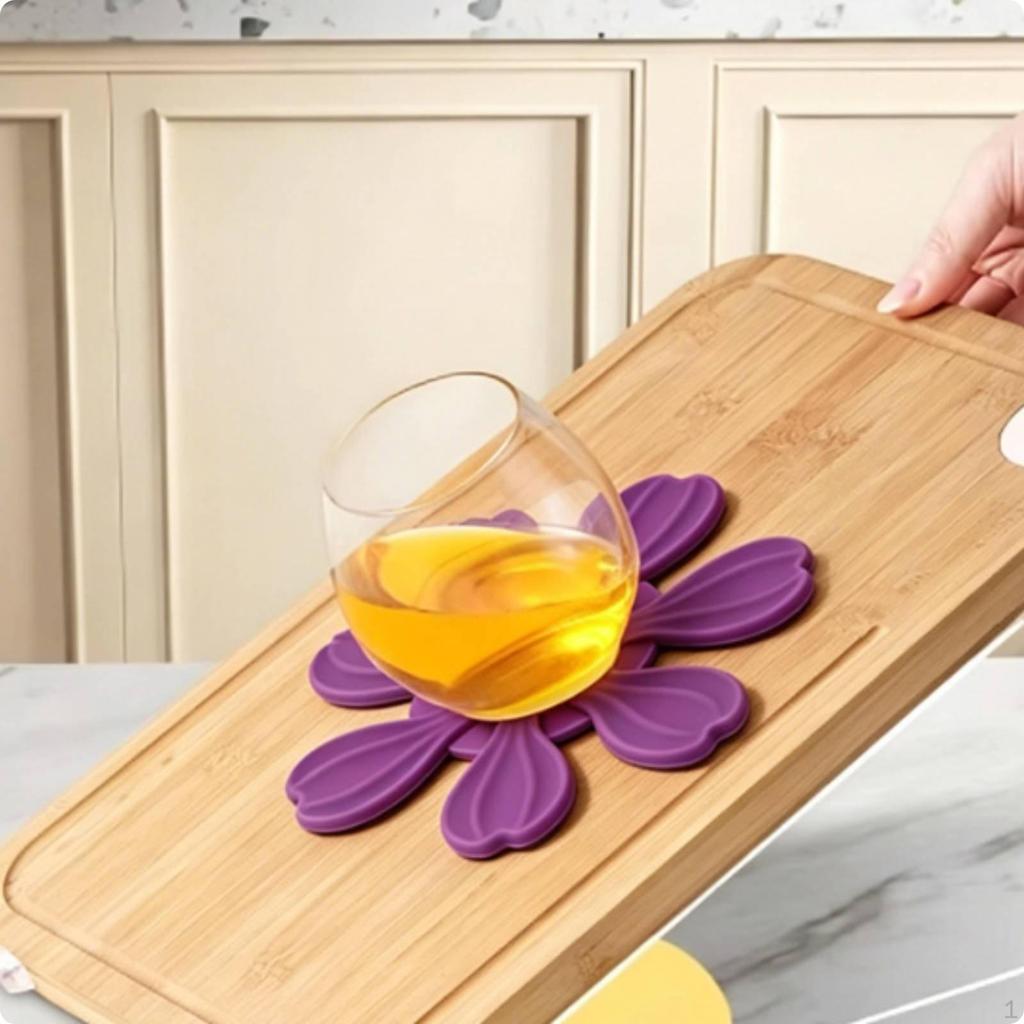 Silicone Heat Pad DoubleSided Pot Mat Flexible Molded Petal Relief for Kitchen, Dining