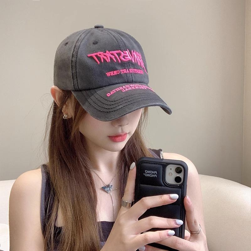 American Baseball Hat Women's Retro Washing Cotton Hat Spring and Summer Sun Shading Versatile Trendy Brand Letter Embroidered Baseball Cap Trendy