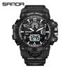 SANDA Women's Trendy LED Dual Display Waterproof Watch with Hourly Chime