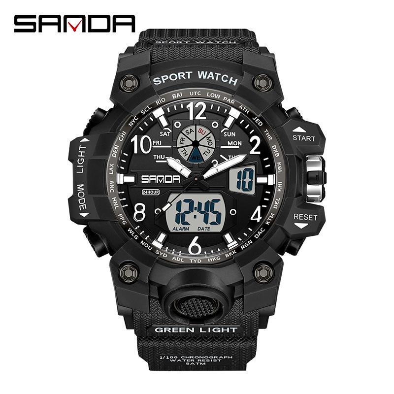 SANDA Women's Trendy LED Dual Display Waterproof Watch with Hourly Chime