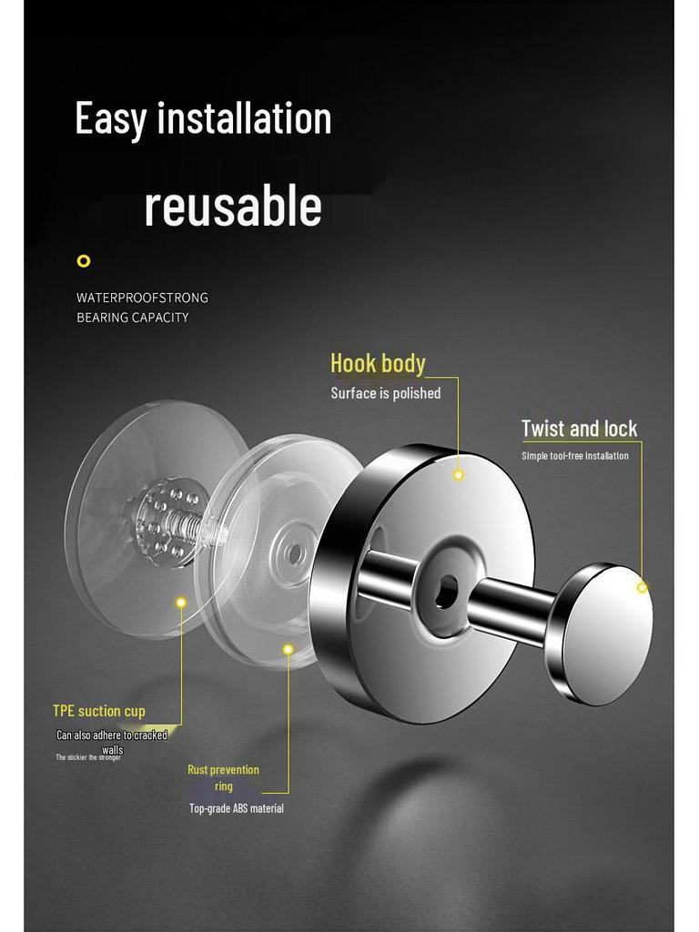 304 Stainless Steel Rotating Suction Cup Hook – Strong, No-Drill, Load-Bearing Hook for Kitchen, Bathroom, and Toilet.