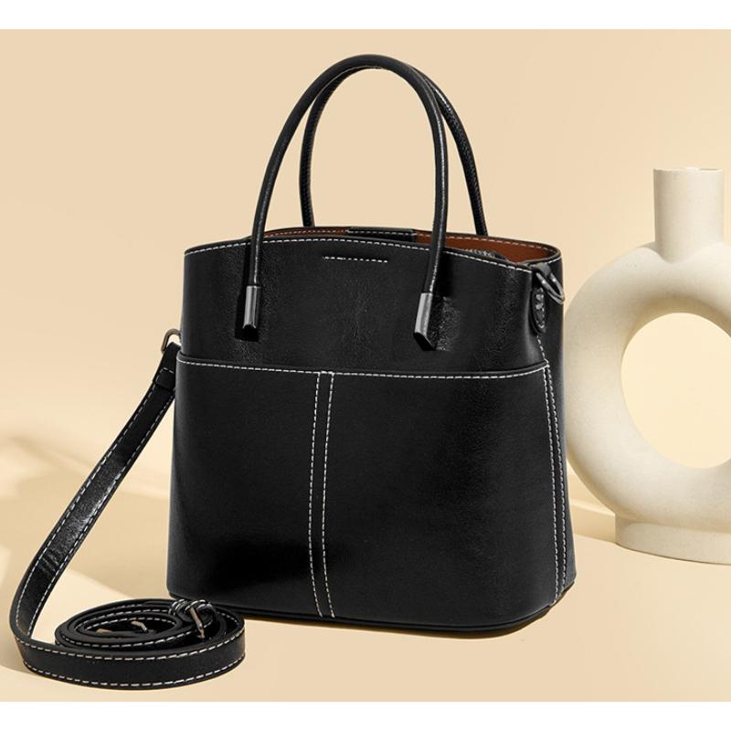 Oily Wax Leather Handbag Niche High-end Commuter Shoulderbag Female Large-capacity Messenger Bag
