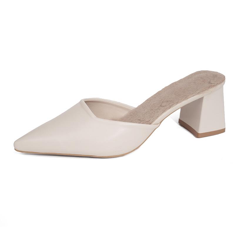 

2024 импортная торговля зима новый европейский и американский стиль сумка голова высокий каблук женские большие размеры тонкий каблук острый холодные тапочки 40