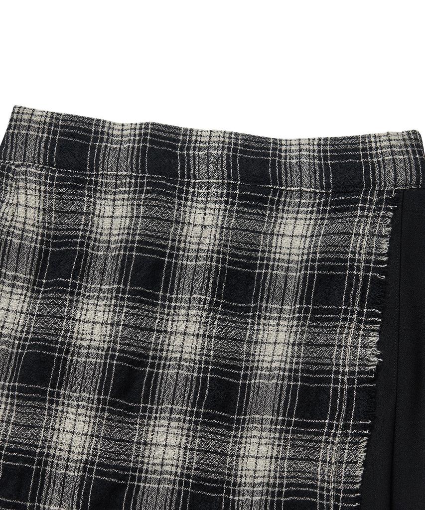 Cotton Bell Check Overlap Skirt - Black Check