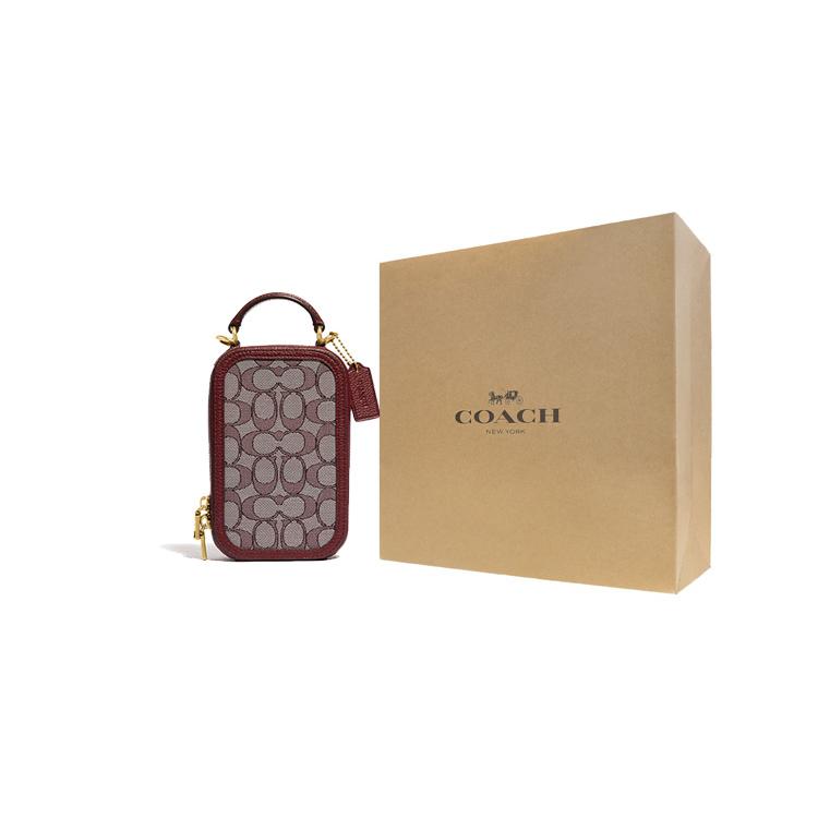 New COACH Alie Cow Leather With Fabric Cell Phone Pouch Camera Bag Portable Crossbody Bag Shoulder Bag Mini Women's Red 4866-B4RH5