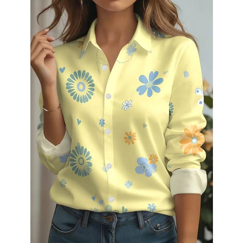 Plus Size Women's Long Sleeve Shirt Cute Cat Print Shirt
