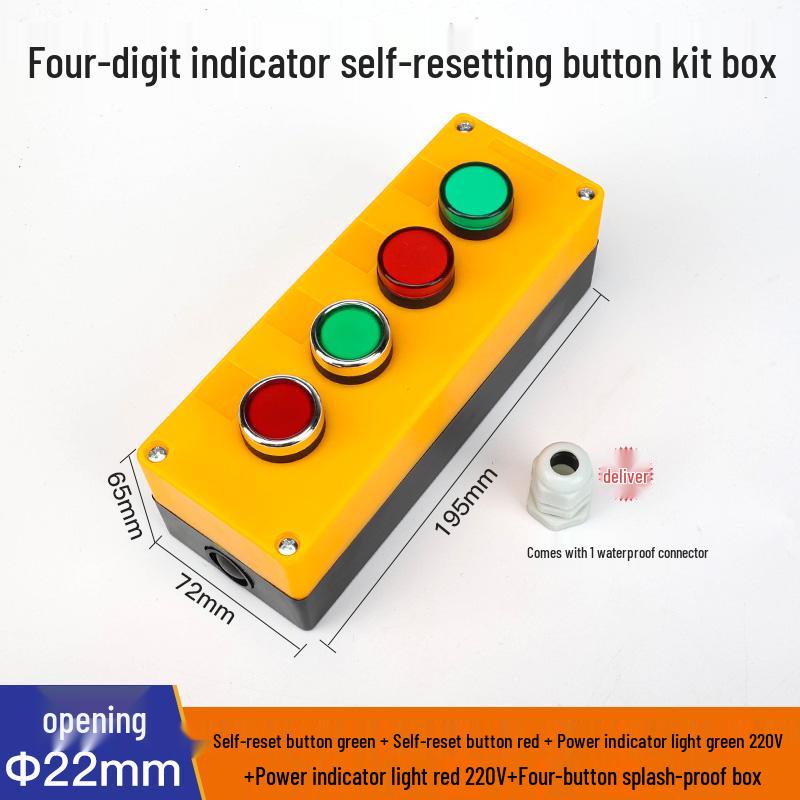 22mm Waterproof 220V Button Switch Combo: Start/Stop/Emergency Stop/Power Indicator Light