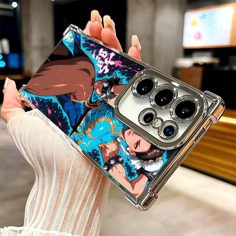 ChunLi S-Street F-FighterS Plating Phone Case For Samsung Galaxy S24 S25 FE S26 Edge S23 Ultra S22 S21 Plus S20 Anti-Fall Airaba