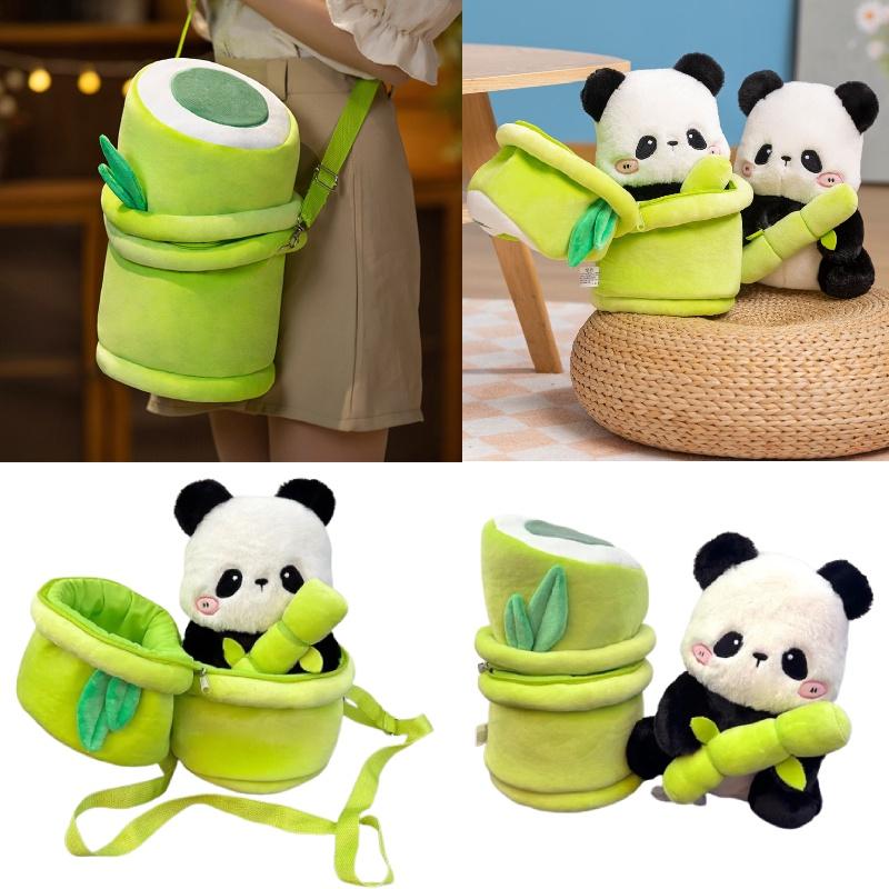 Niedlicher Panda Plüschtier Rucksack mit Bambusrohr Ideal für Mädchen, Weich und kuschelig, 30cm Höhe