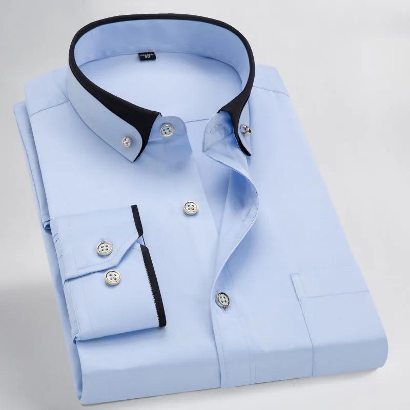 Pánská business casual košile, úzký střih, jednobarevná, prodyšná, s dlouhým rukávem, čtvercový výstřih, vysoce pružná, základní vrstva