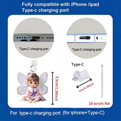 1 Piece For Phone Interface Dust Plug Hanging Decoration 2D Flat Acrylic Angel Fairy Cat Phone Dust Plug Decorative Accessories