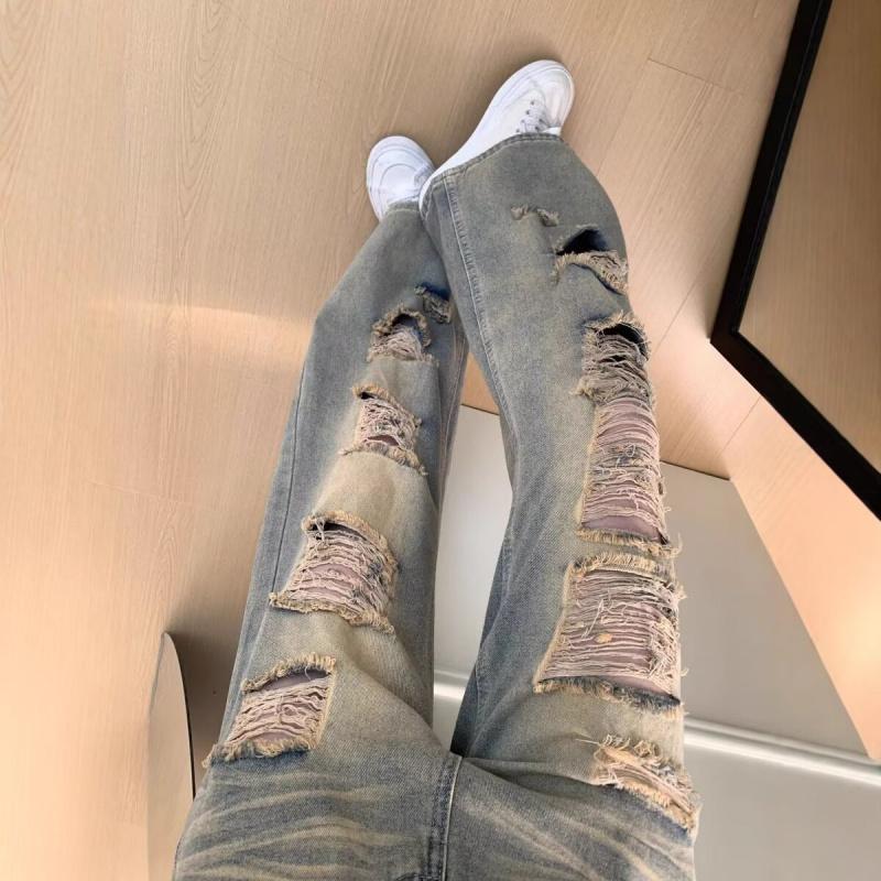 Distressed Ripped Jeans for Women, New Style, High-waisted, Slimming, Casual Long Pants