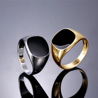 Men Vintage Ring Simple Fashion Black Enamel Rings Punk Classic Black Drip Imitation Black Stones Male Enamel Metal Bands New