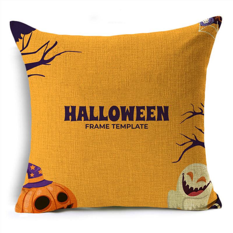 Orange Scary Halloween Night Witch Haunted House Linen Throw Pillowcase Decorative Cushion Cover For Sofa Livingroom Party