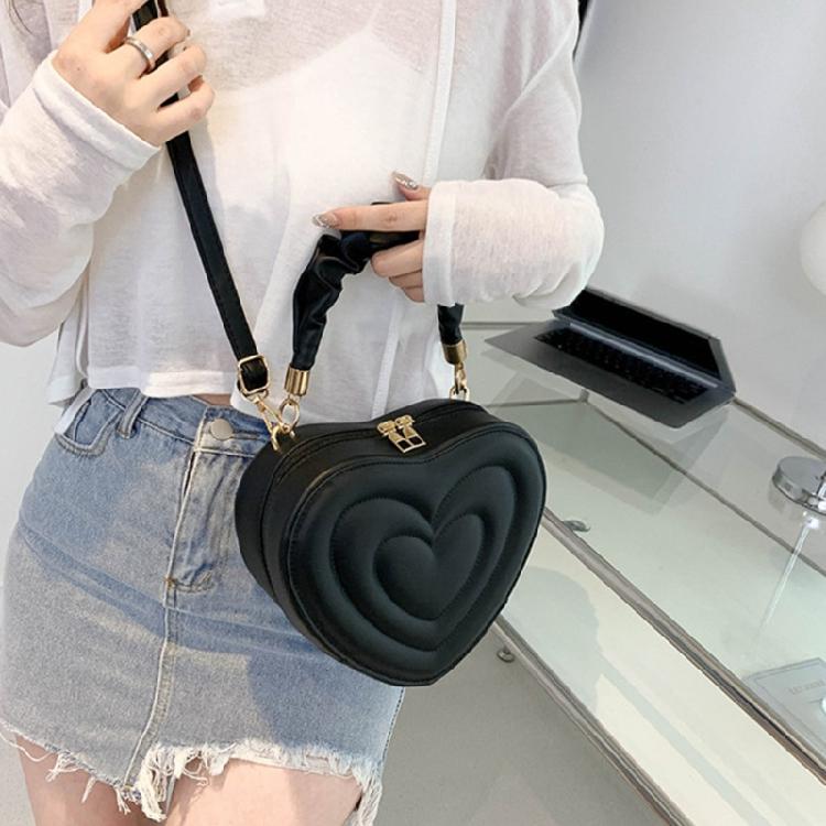 Solid Shoulder Crossbody Bag PU Leather Heart Shape Handbag for Daily Activity