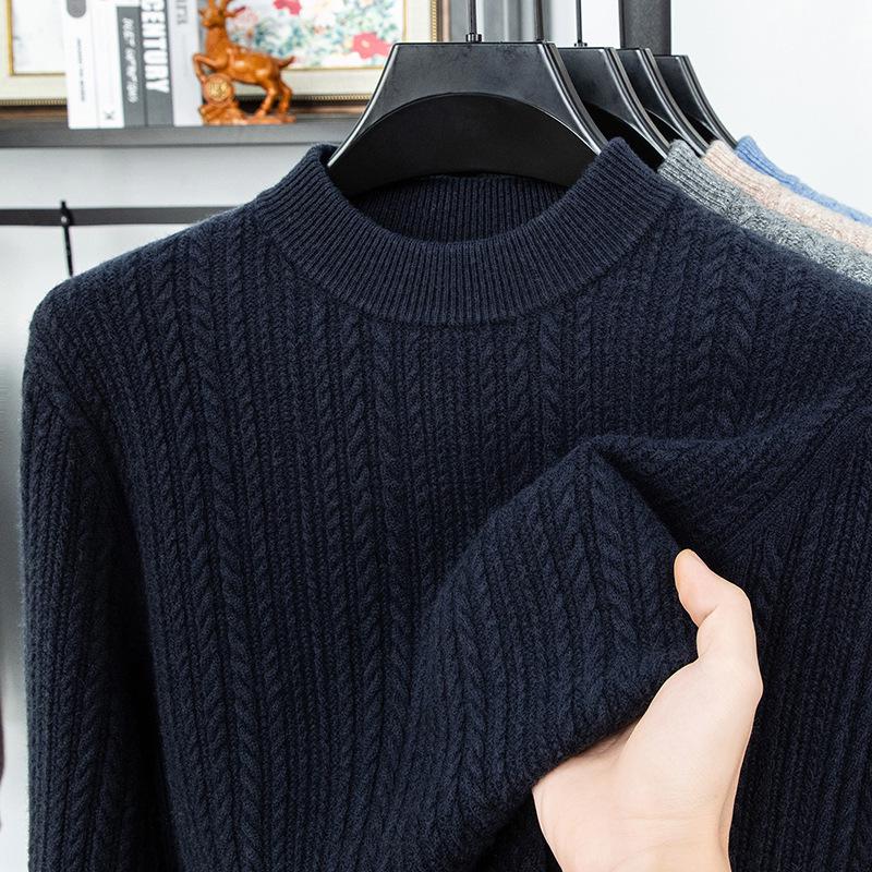 

400g Wool Cashmere Men s Round Neck Sweater - Thick, Warm Knitwear for Middle-aged Men, Autumn-Winter Style 2XL
