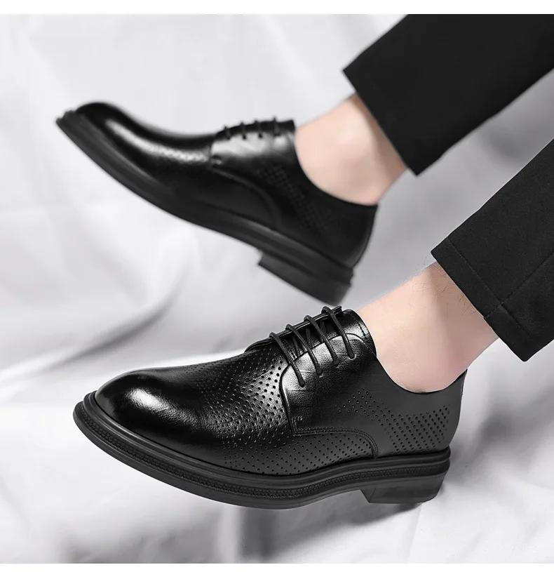 Fashion 3 4 8cm Heel Spring Autumn Men's Leather Dress Shoes Fashion Casual New Designer Hollow Height Casual Platform Shoes Man