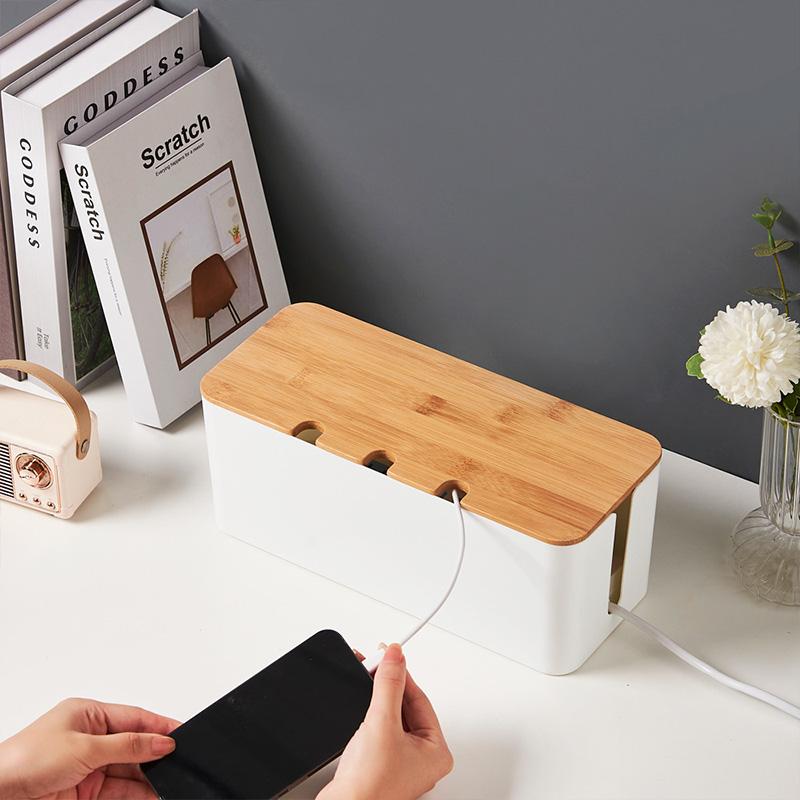 1pc Power Strip Storage Box Desktop Charger Cable Dispenser Case With Holes Wire Management Safe Dust Socket Cable Storage Box