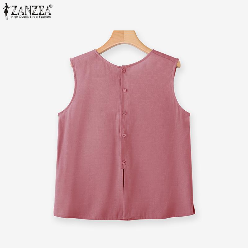 ZANZEA Women O-neck Sleeveless Solid Breathable Splits Casual Loose Tank Tops