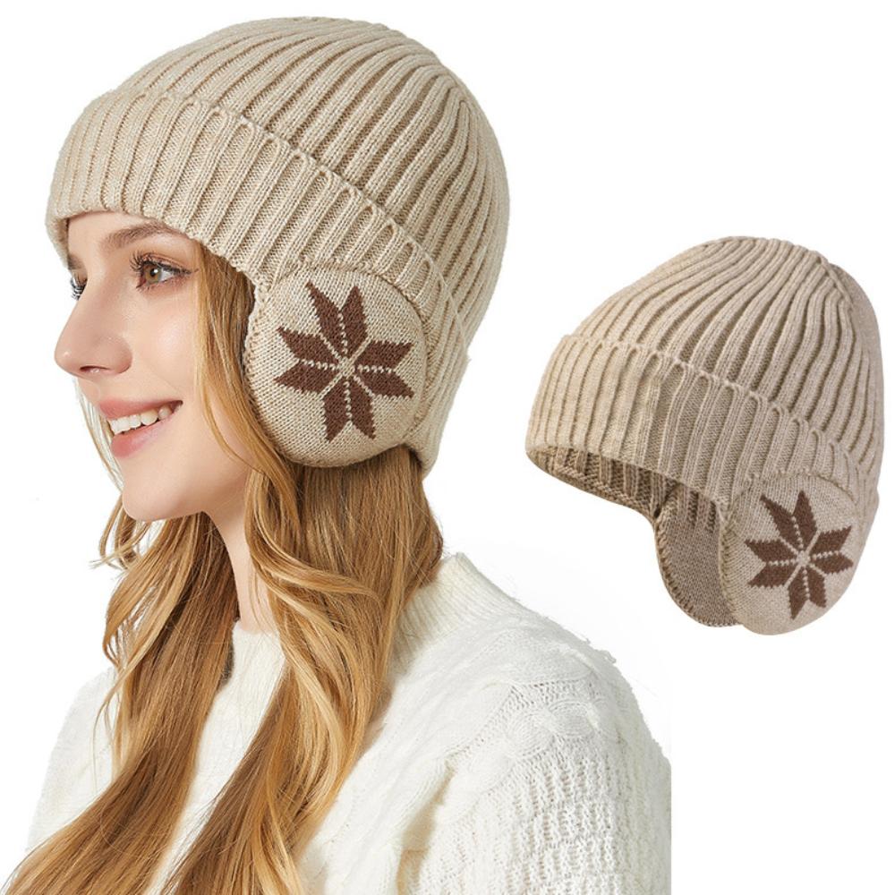 

Вязаная шапка, шарф, комплект из двух предметов для мужчин и женщин, большая голова, толстые зимние наушники со снежинками, теплая шапка бежевый