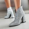 Fashion Sexy Ankle Boots Women Shoes New 2024 Luxury Sequined Gold Silver Heeled Short Boot Dance Party Wedding Shoes Lady Large Size 44