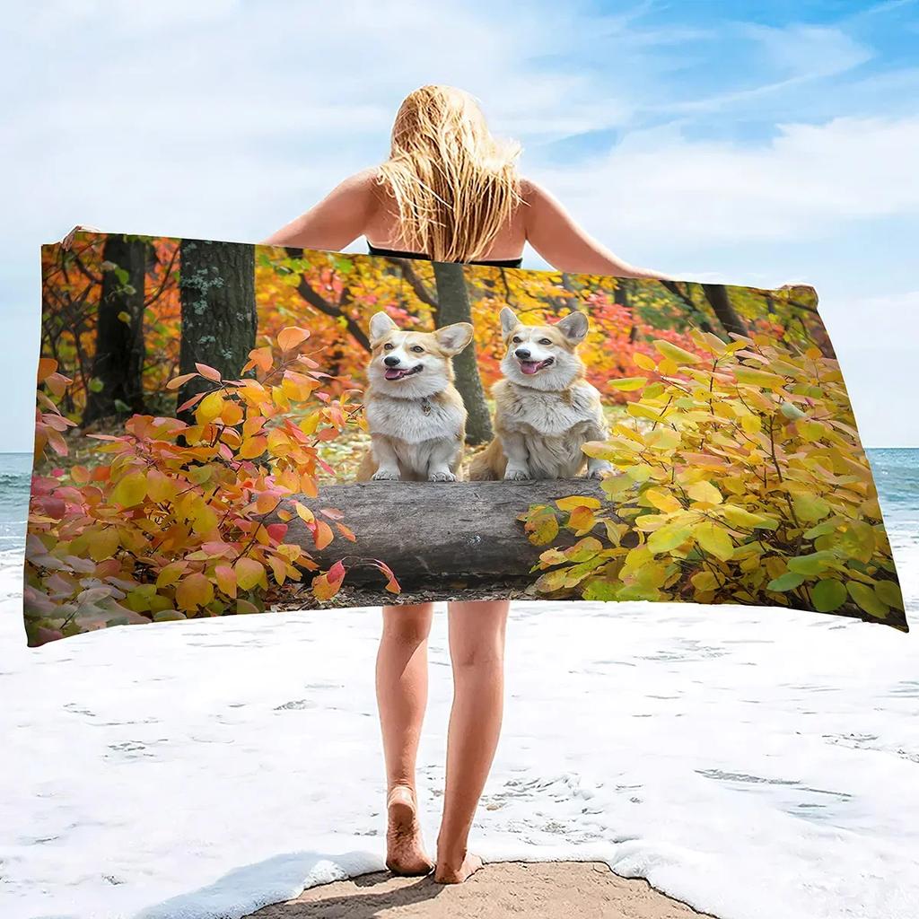 Cute Corgi Beach Towel, Corgi Gifts for Corgi Lovers, Kids Beach Towel, Soft Absorbent and Quick Dry Microfiber Bath Towel