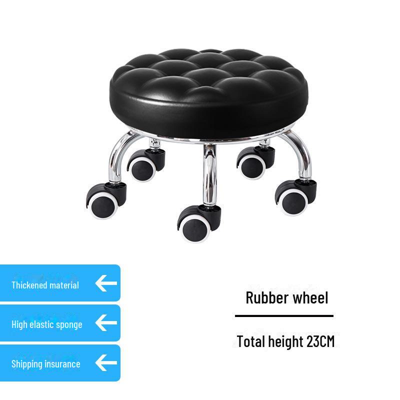 Silent Mobile Beauty Stool with Universal Wheels - Multifunctional, Low-Profile, Round Design for Home or Studio Use.