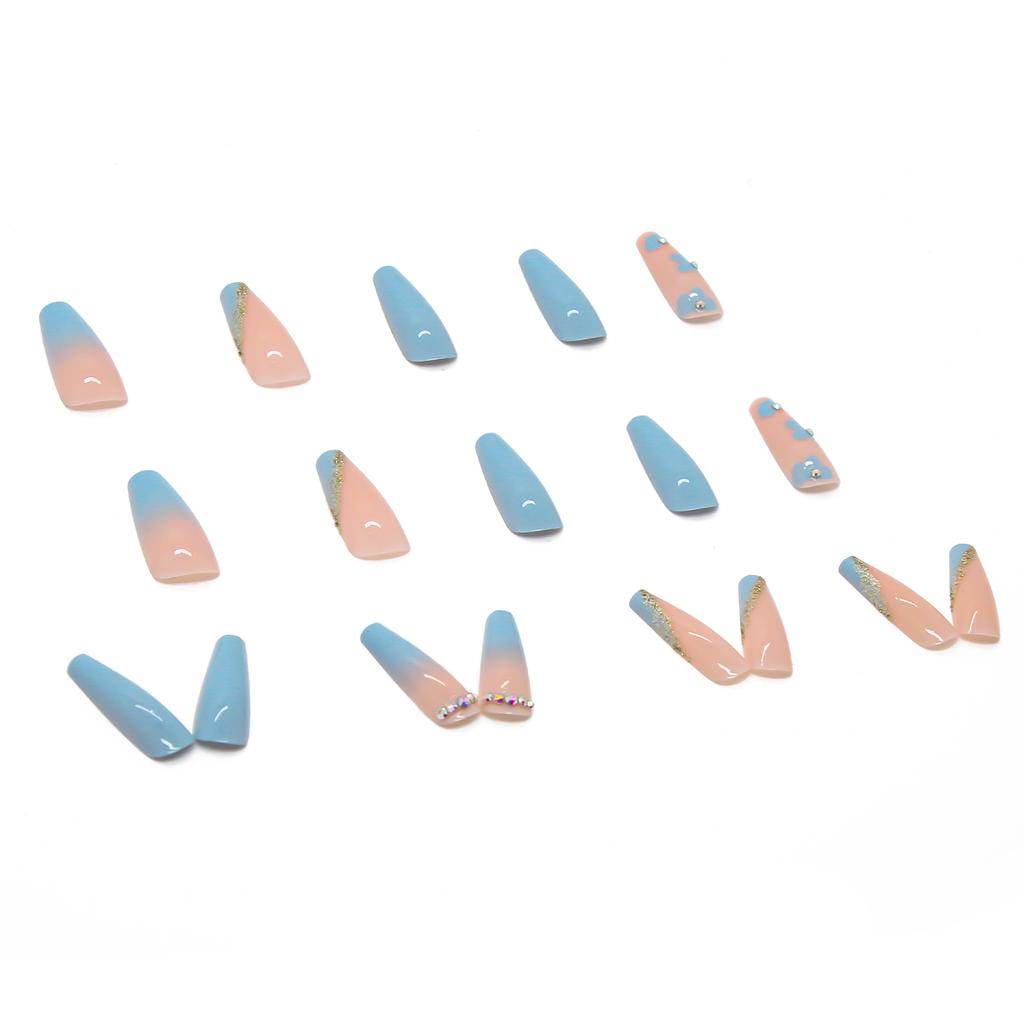 Blau allmählicher Wechsel kleine Blume Hypotenuse Nagelstück Ballettnagel tragbarer Fake-Nagel abnehmbarer Nagel allmählicher Wechsel