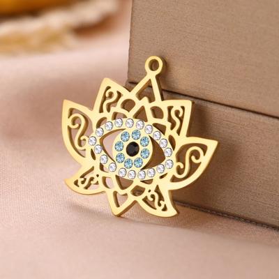 Teamer Lotus Flower With Zircon Eye Charms For Women Stainless Steel Exquisite Filigree Necklace Vintage Jewelry Gift New
