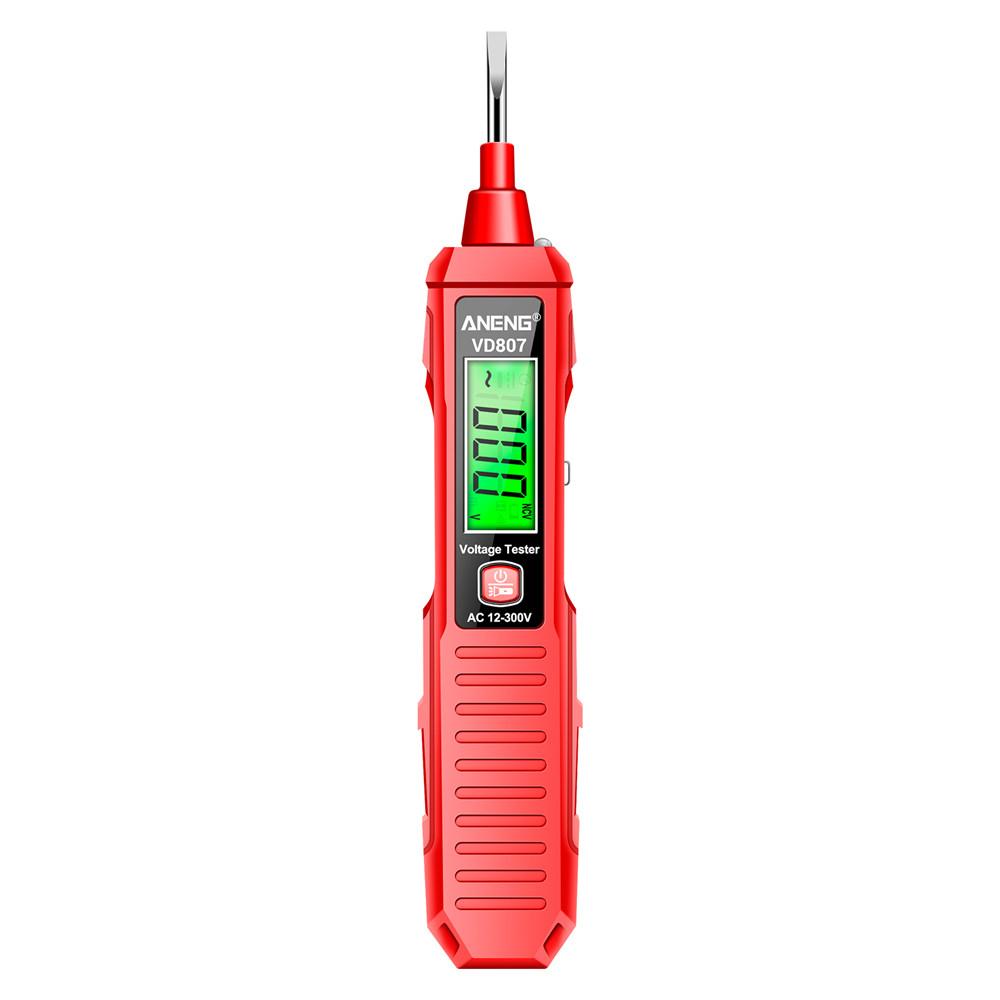 

VD807 Smart Induction Tester Pen AC 12-300V LCD Display Voltage Tester NCV Sensor Wire Detector With Sound And Light Alarm Red