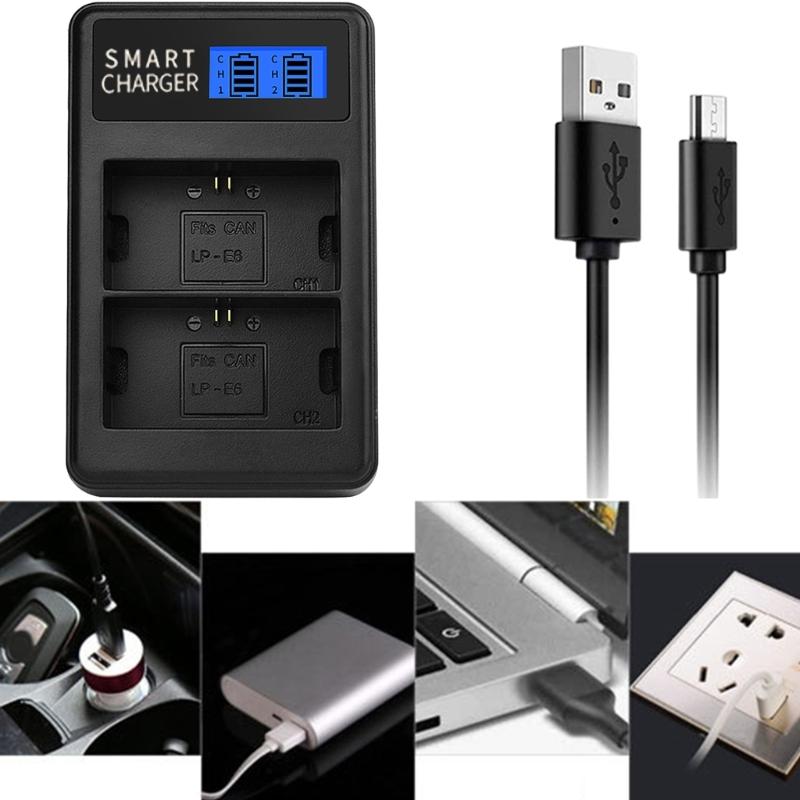 LP-E6 LPE6 LP E6 Dual Channel USB Battery Charger W/ LCD Screen for  EOS 5D Mark II, EOS 5D Mark III, EOS 5D Mark2