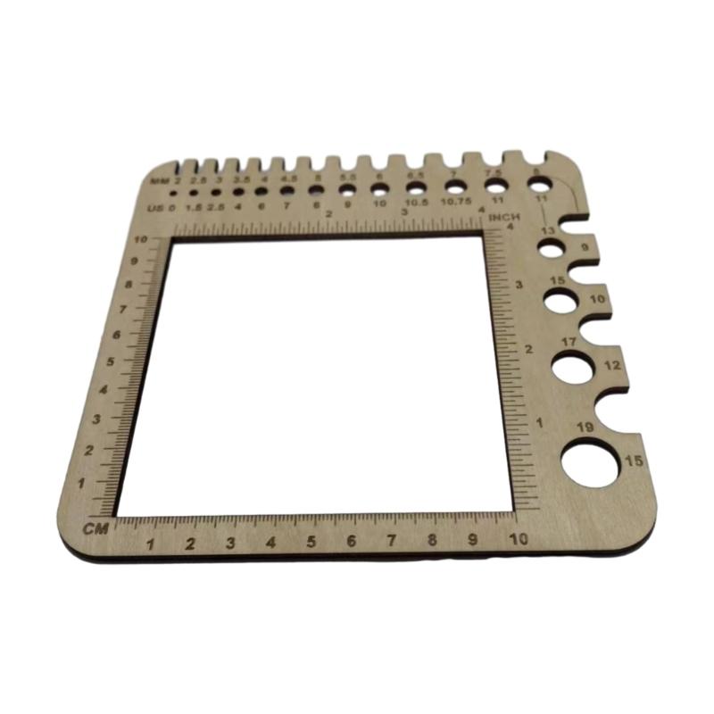 Drewniany kwadratowy liniał do pomiaru oczek, narzędzie dziewiarskie, miarka do szydełek i drutów, narzędzie do mierzenia włóczek szydełkowych