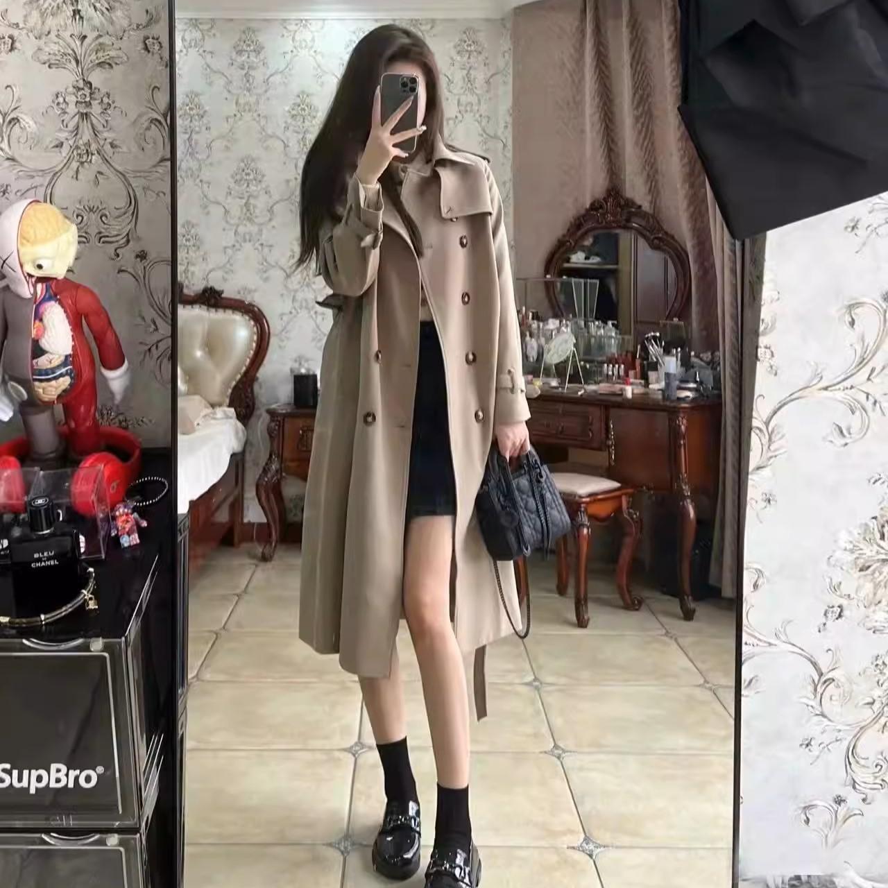 

Куртка-ветровка цвета хаки для женщин, весна и осень, новая куртка средней длины для девочек в британском стиле L