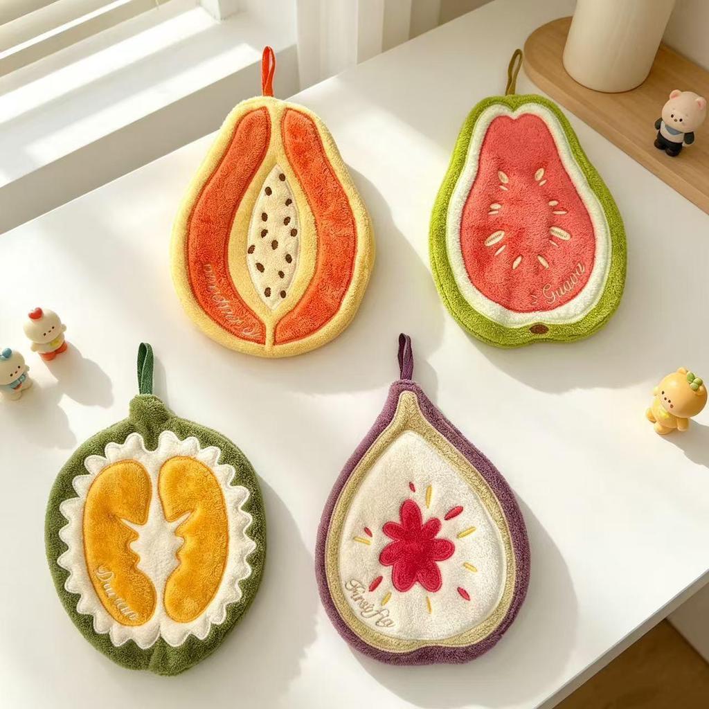 Customized Cartoon Fruit Hand Towel with Embroidered Logo - Soft and Absorbent Coral Fleece.