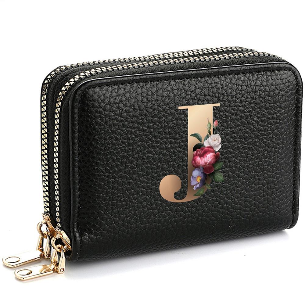 Portafoglio Portatessere da Donna, alla Moda, con Doppia Cerniera, Stampa di Lettere, Multi-Scomparto per Carte di Credito e Monete da Donna