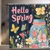 1pc Spring floral shower curtain with hooks, vibrant garden design bathroom decor, perfect for all seasons, durable woven fabric