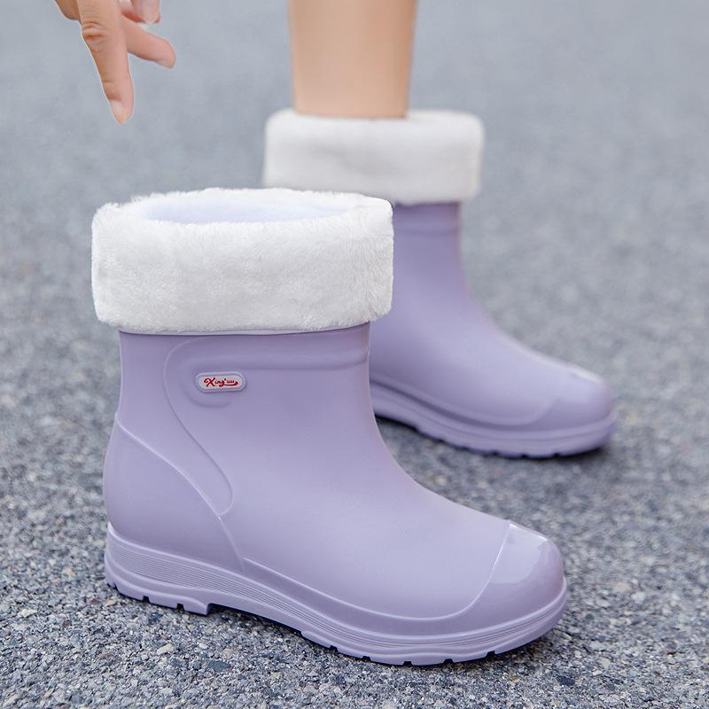 Rain Shoes Short Tube Women's Thick-soled Waterproof Shoes Non-slip Outdoor Rain Boots Work Rubber Shoes Warm Water Boots Women's Fashion