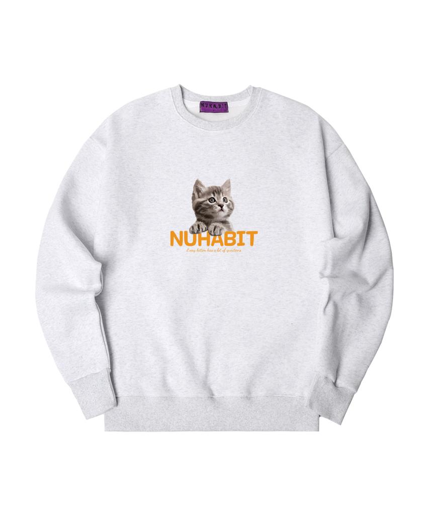 NUHABIT N/H Curious Cat Oversized Brushed Sweatshirt_Melange White (Gom4-4Nh1210)